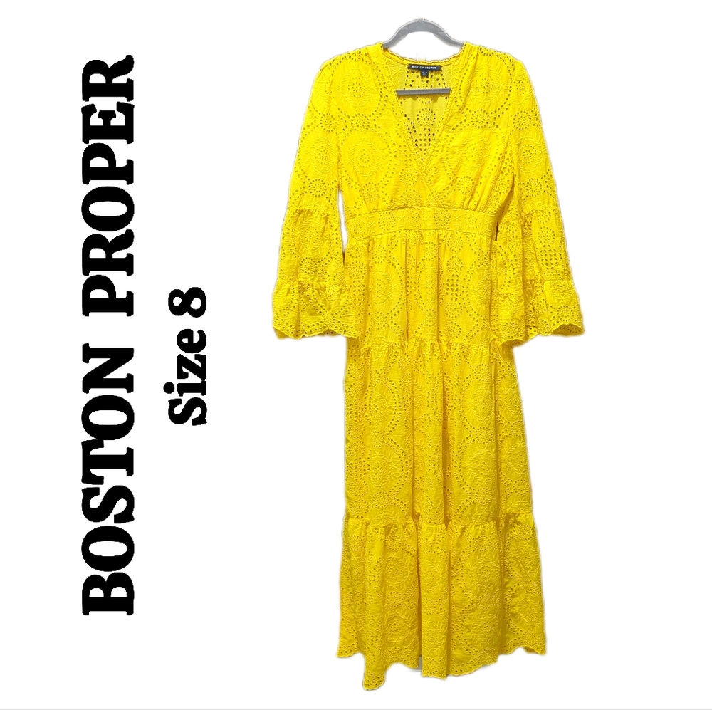 Boston Proper Yellow Eyelet Maxi Dress